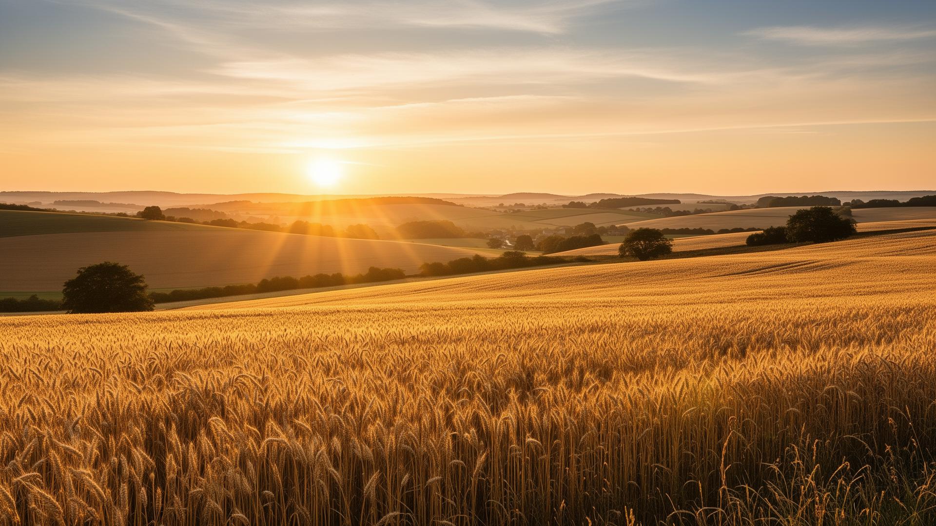 Peaceful wheat field at sunset